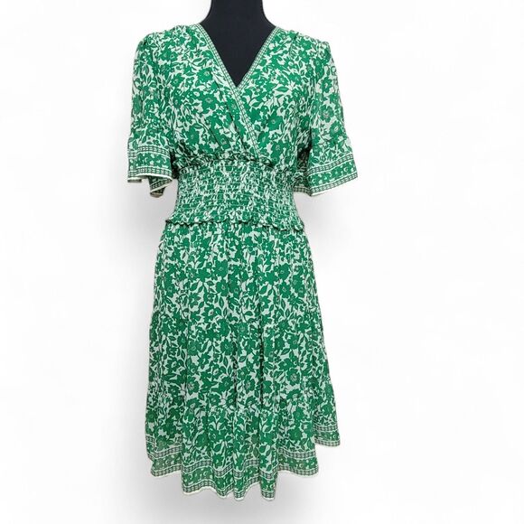 Max Studio Dresses & Skirts - Max Studio Dress Women's Medium Green Floral A-Line Ruffle Beach Preppy Cottage